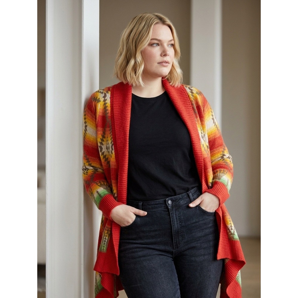 Polo Ralph Lauren Women's Knit Shawl Collar Open Cardigan Geometric M/L